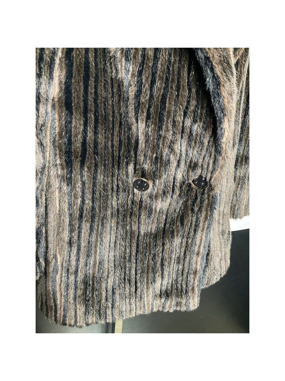 𝅺us14 Intrigue A Luxury Fabric By De Ball Black Brown Faux Fur Coat Vintage - Picture 4 of 11